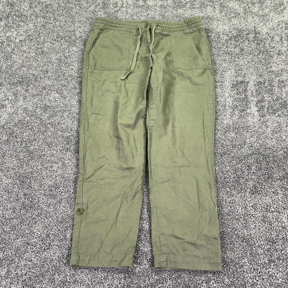 Talbots Pants Womens 8P Green Signature Chino Drawstring Casual City Pockets - Picture 1 of 8